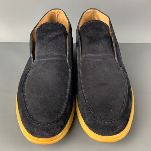LORO PIANA Size 9.5 Navy Yellow Leather Open Walk Boots