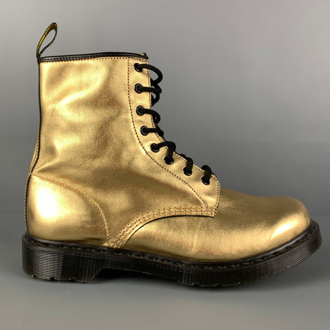 DR. MARTENS Size 10 Gold Metallic Leather Ankle Boots
