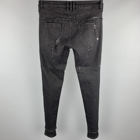KOLLAR Size 32 Black Washed Cotton Blend Button Fly Jeans
