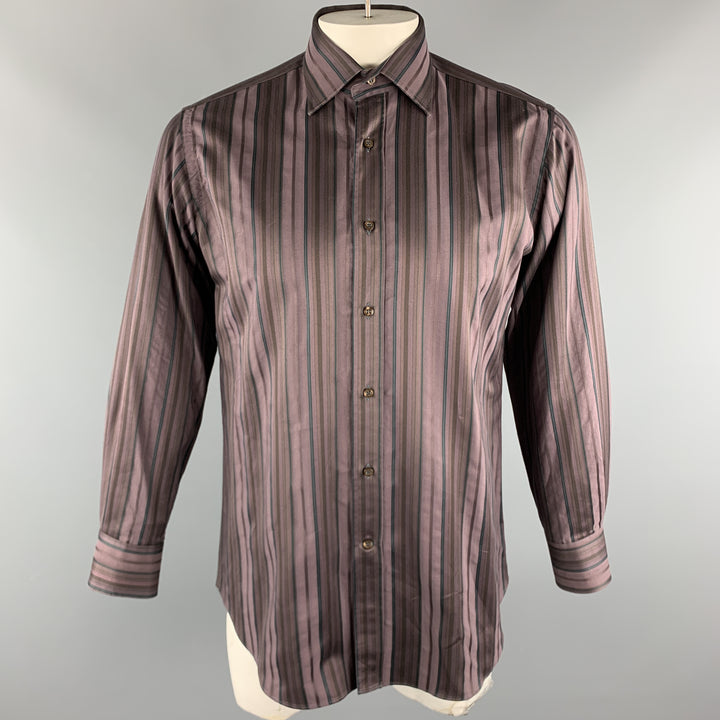 ETRO Size M Brown Stripe Cotton Button Up Long Sleeve Shirt