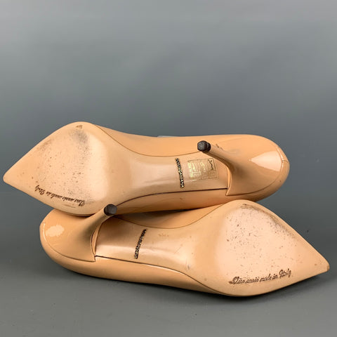 DOLCE & GABBANA Size 7 Beige Patent Leather Pointed Toe Pumps
