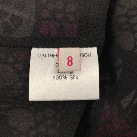 MATTHEW WILLIAMSON Vestido capelet abstracto de seda multicolor talla 8