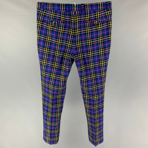 BURBERRY Size 34 Blue Multi-Color Plaid Wool Zip Fly Dress Pants