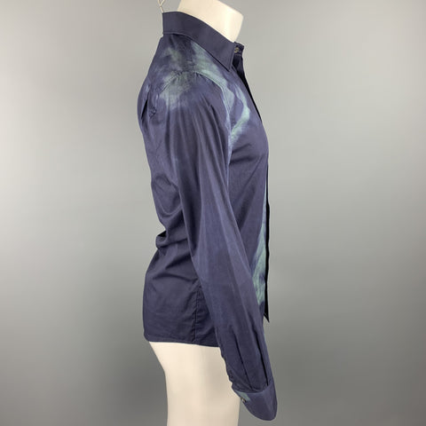 ACNE STUDIOS Size XS Navy & Green Dyed Cotton Button Up Long Sleeve Shirt