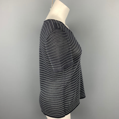 GIORGIO ARMANI Size 14 Grey Stripe Wide Neck Knit Top