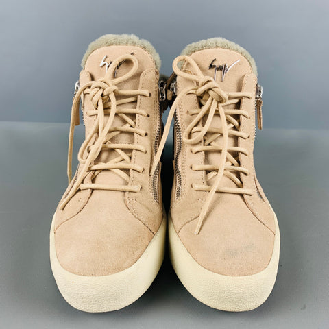 GIUSEPPE ZANOTTI Size 9.5 Pink Grey Suede Faux shearling High Top Sneakers