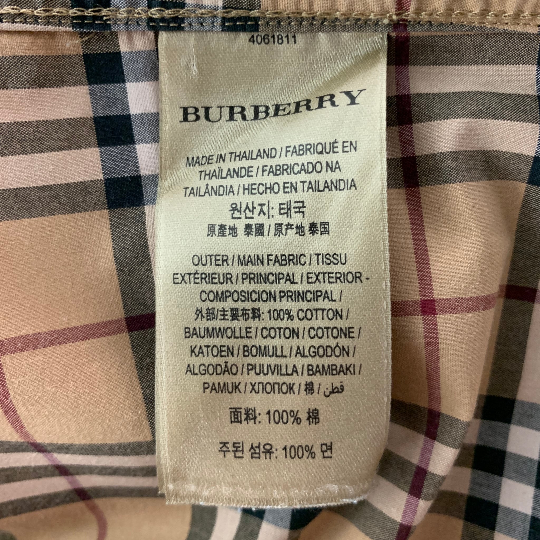 BURBERRY LONDON Size XL Tan Multicolour Plaid Cotton Long Sleeve