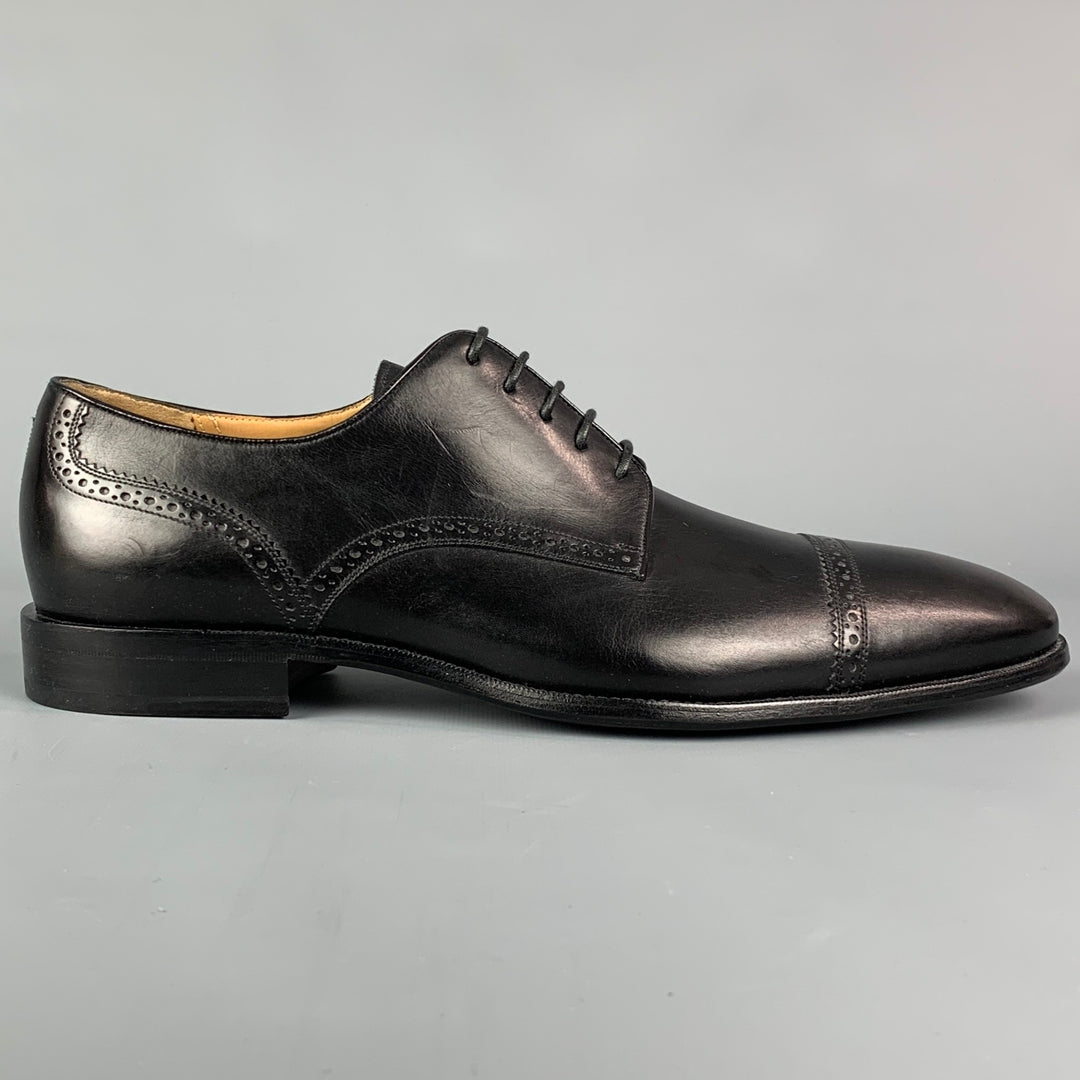 BALLY Size 9.5 Black Leather Cap Toe Lace Up Shoes