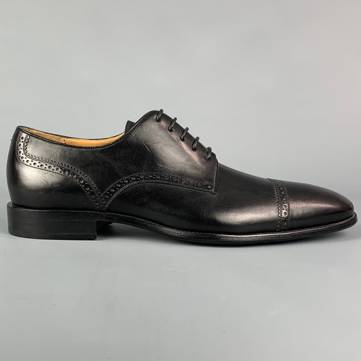 BALLY Size 9.5 Black Leather Cap Toe Lace Up Shoes