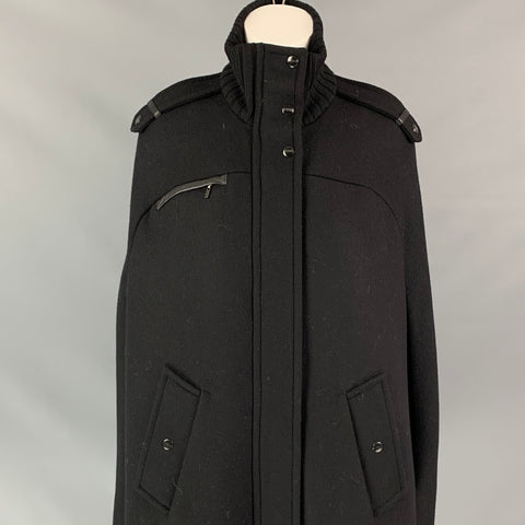 COLE HAAN Size S Black Wool /  Polyamide Ribbed Collar Cape