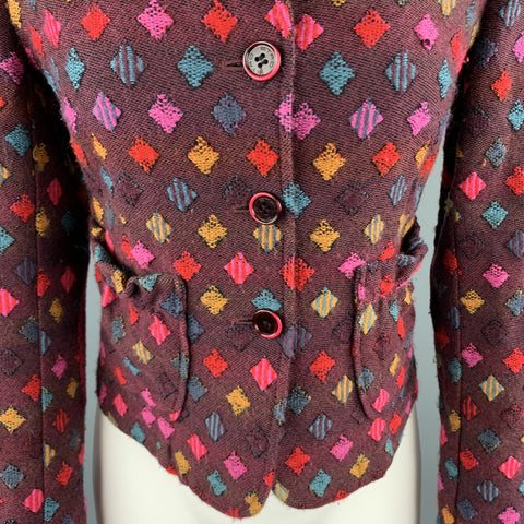 ETRO Size 6 PLum Multi-Color Print Wool Blend Knit Cropped Blazer