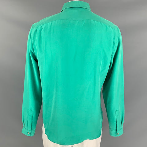 BURBERRY PRORSUM Spring 2014 Size L Jade Green Pleated Silk Long Sleeve Shirt
