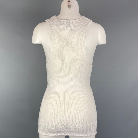 SOUCHI Size S White Hand Loomed Cotton Casual Tank Top