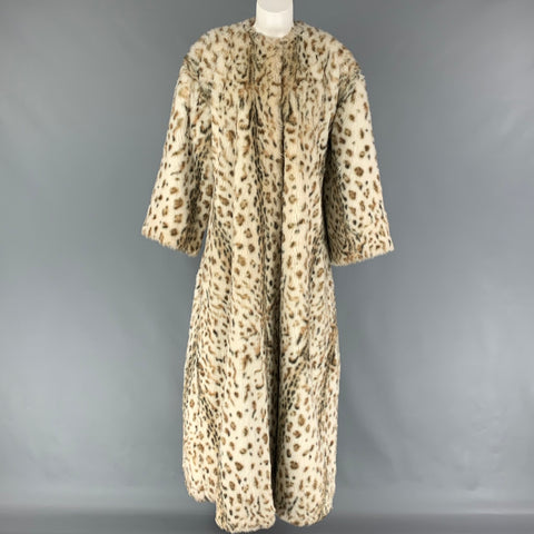 VINTAGE Taille Unique Blanc Noir Marron Modacrylique Animal Print Manteau sans col