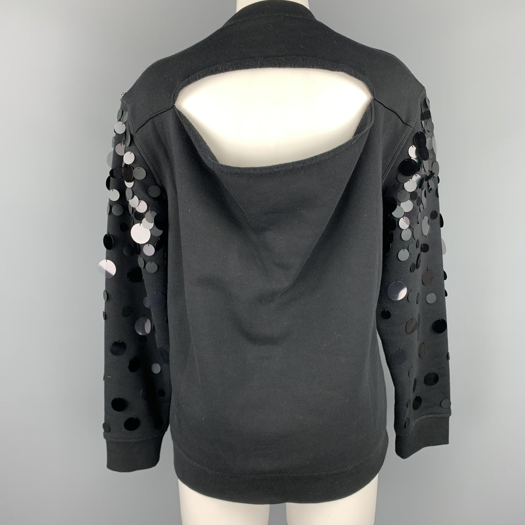 SPORTMAX Size M Black Cotton Blend Payette Sequin Sleeve Pullover Sweatshirt