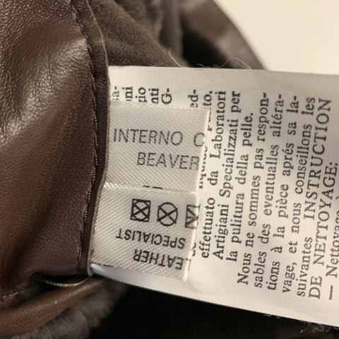 SCHIATTI & CO. Size L Brown Leather Beaver Lining Detachable Fur Collar Asymmetrical Jacket