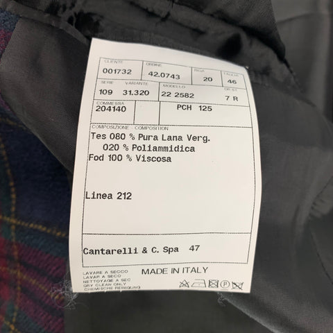 CANTARELLI Size 36 Burgundy & Navy Plaid Virgin Wool Blend Sport Coat