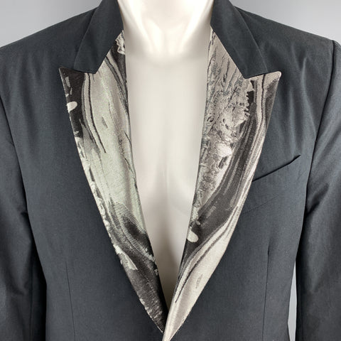 ALEXANDER MCQUEEN Size 38 / 40  Black Metallic Silver Marble Peak Lapel Blazer