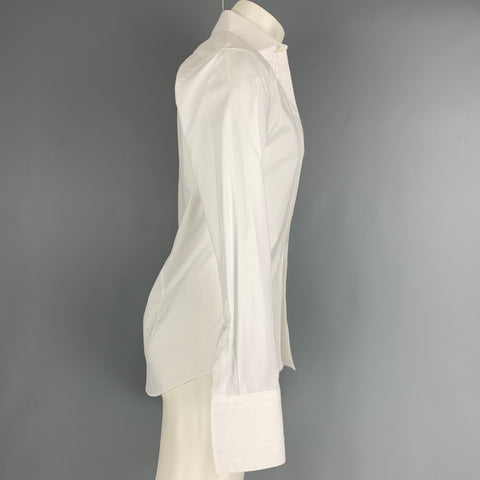CALVIN KLEIN Size S White Stripe Cotton Tuxedo Long Sleeve Shirt
