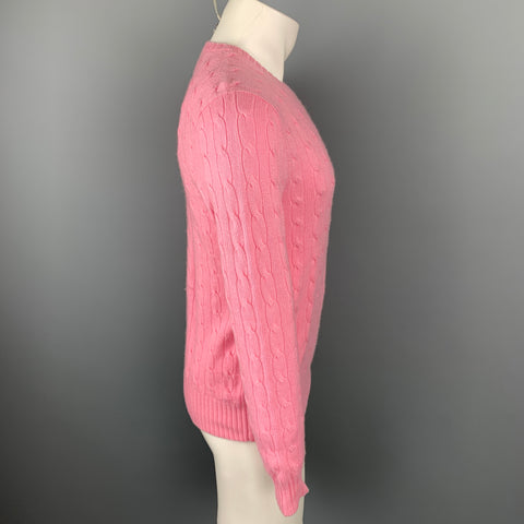 RALPH LAUREN Size S Pink Cable Knit Cashmere Crew-Neck Sweater