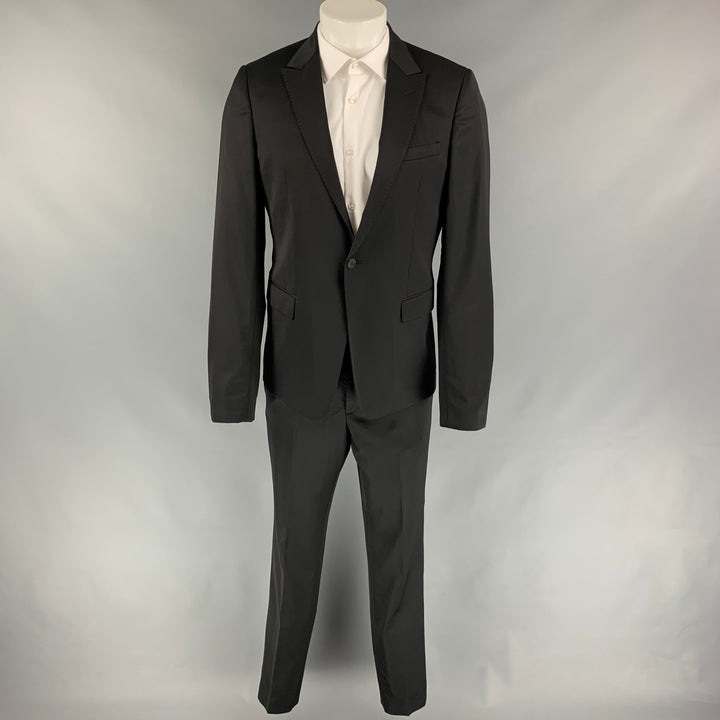 EMPORIO ARMANI Size 40 Black Virgin Wool / Polyamide Peak Lapel Suit