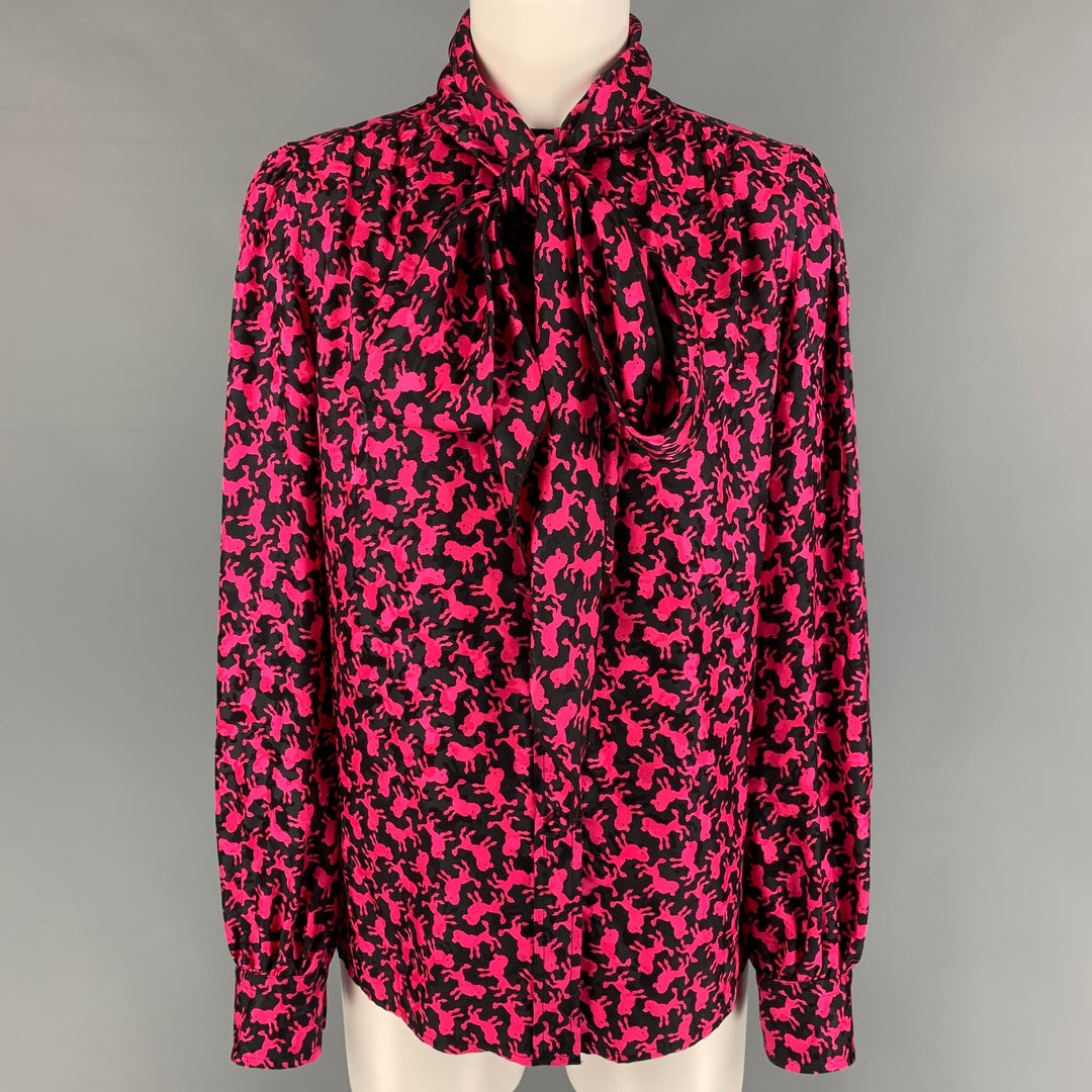MARC JACOBS Talla 6 Blusa con lazo con estampado de seda rosa y negro