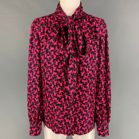 MARC JACOBS Size 6 Black Pink Silk Print Bow Blouse
