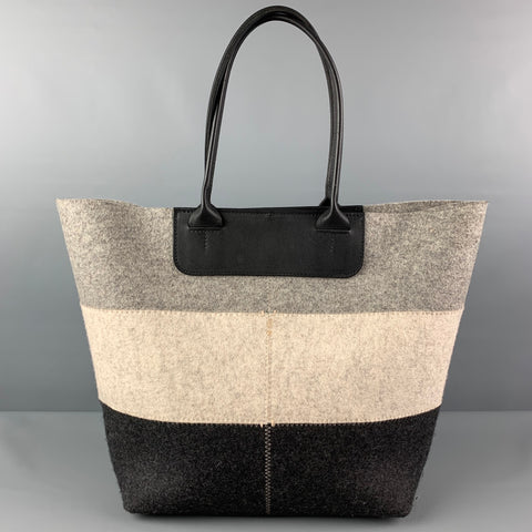 GRAF LANZ Grey Black Color Block Wool Felt Tote Handbag