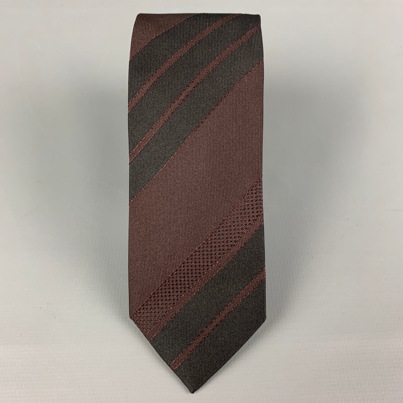 PRADA Brown Black Diagonal Stripe Silk Tie