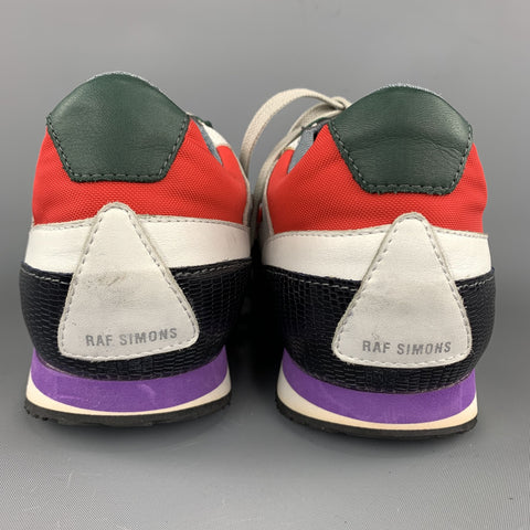 RAF SIMONS Size 10 Multi-Color Red Color Block Nylon Lace Up Red Sneakers
