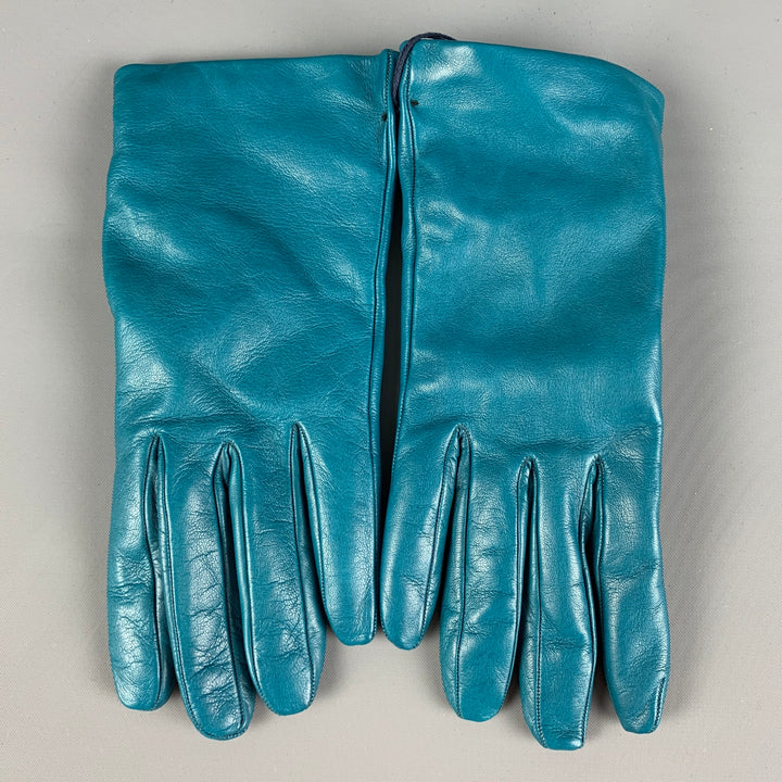 DEMI CLUB Size 7.5 Teal Leather Cashmere Gloves