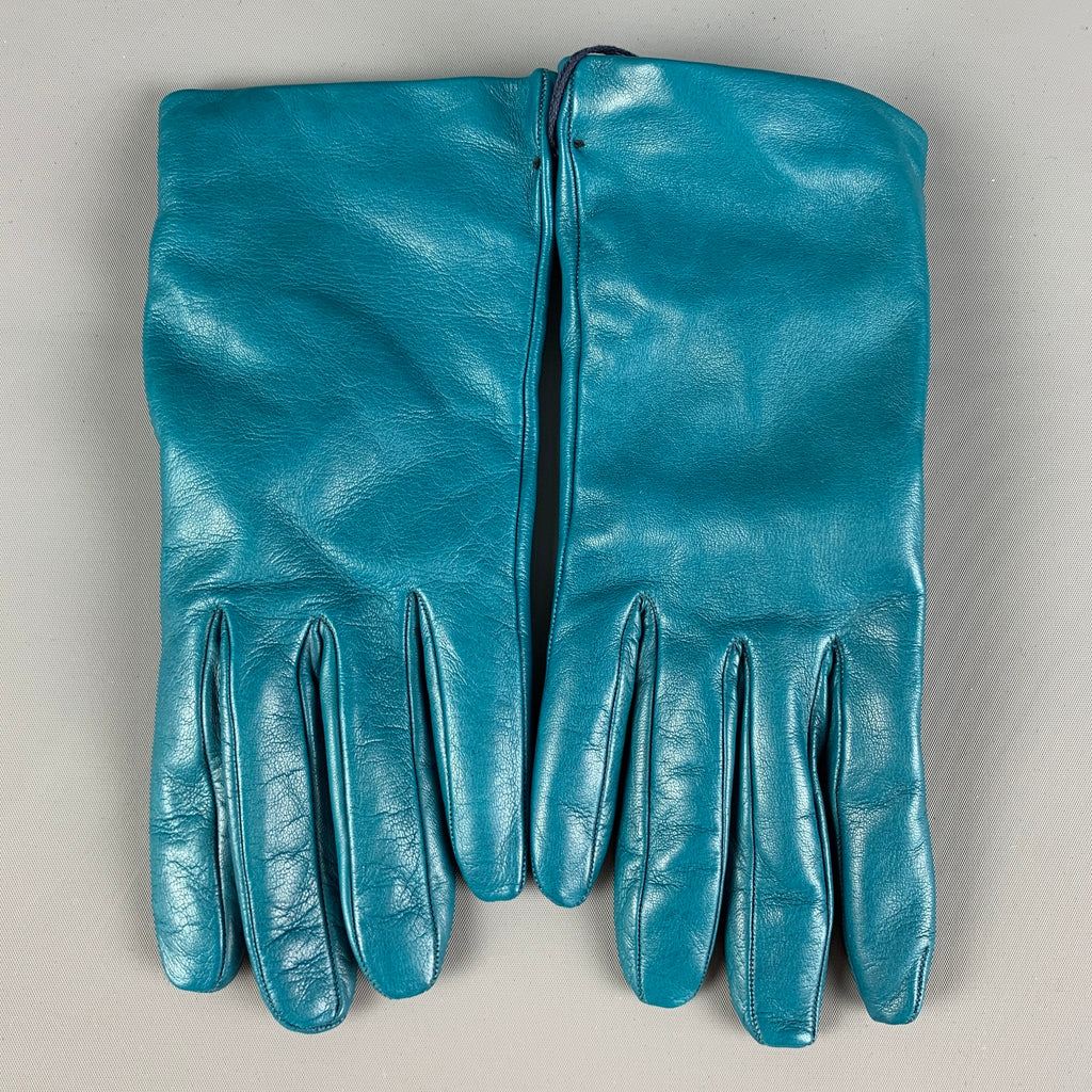 DEMI CLUB Size 7.5 Teal Leather Cashmere Gloves