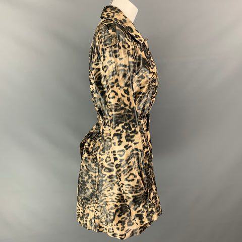 CARLISLE Size 10 Tan & Black Animal Print Polyester Belted Coat