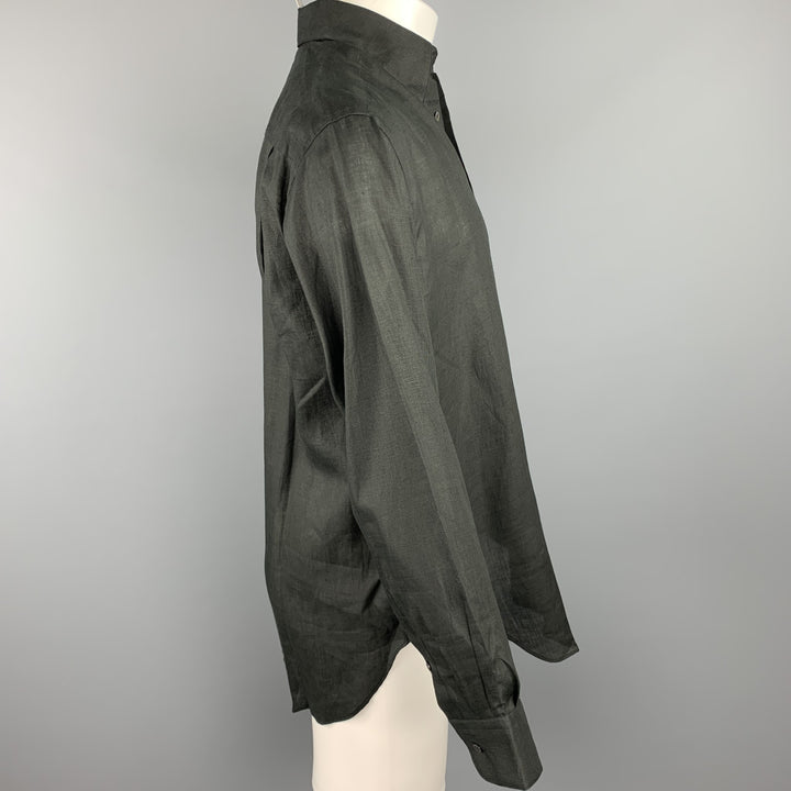 GIORGIO ARMANI Size S Black Linen Button Up Long Sleeve Shirt