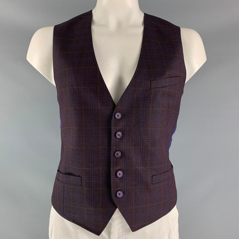 TED BAKER Size 40 Plaid Wool Buttoned Brown Purple Vest