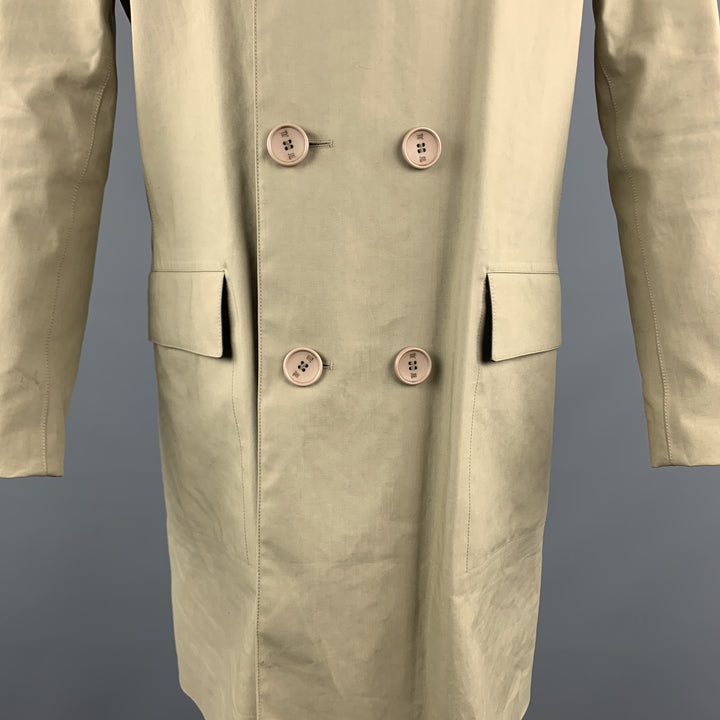 BALENCIAGA Size 38 Khaki Mixed Materials Coated Double Breasted Cotton Coat