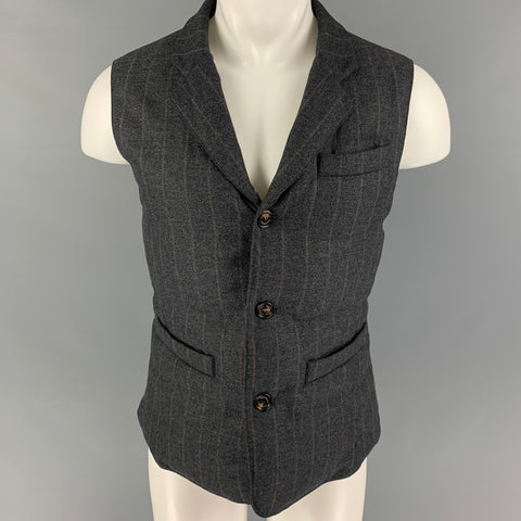 BRUNELLO CUCINELLI Size M Size Gray Brown Stripe Wool Blend Vest