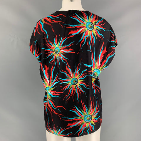 FAUSTO PUGLISI Size 4 Black Multicolour Silk Stars Blouse