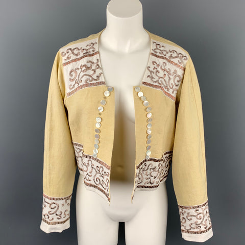 DRIES VAN NOTEN Taille 4 Veste ouverte en lin brodé beige