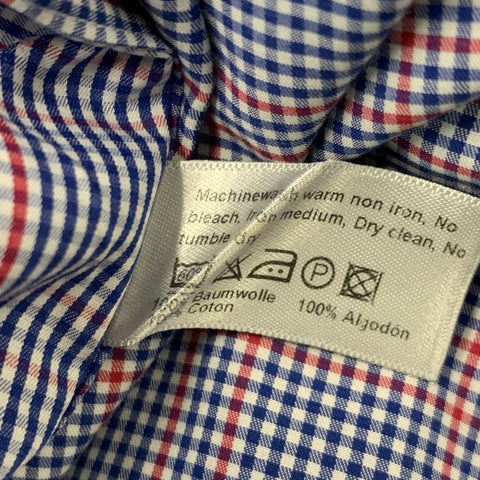 ETON Talla L Camisa de manga larga de algodón a cuadros azul rojo y blanco
