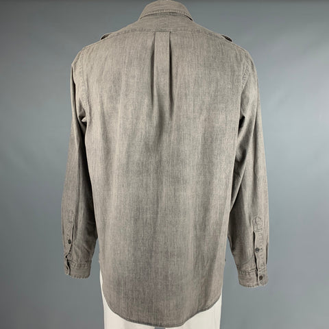 POLO by RALPH LAUREN Size XL Grey Cotton Epaulettes Long Sleeve Shirt