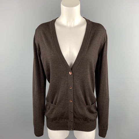 DOLCE &amp; GABBANA Taille 6 Cardigan en laine vierge tricotée marron