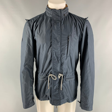 FIORONI Taille 40 Veste en laine mélangée charbon de bois tricotée avec fermeture éclair et boutons-pression