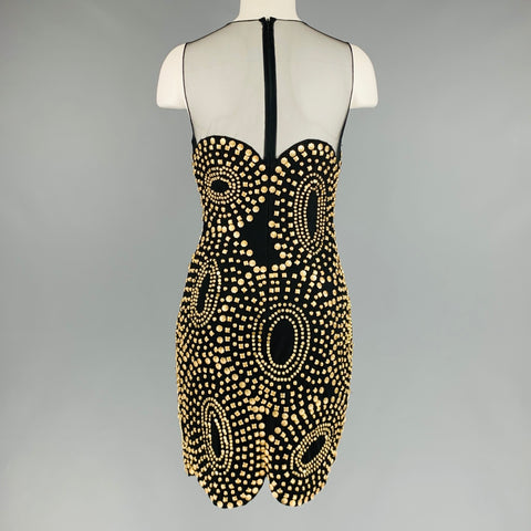 JOVANI Size 2 Black Gold Polyester Beaded Sleeveless Cocktail Dress