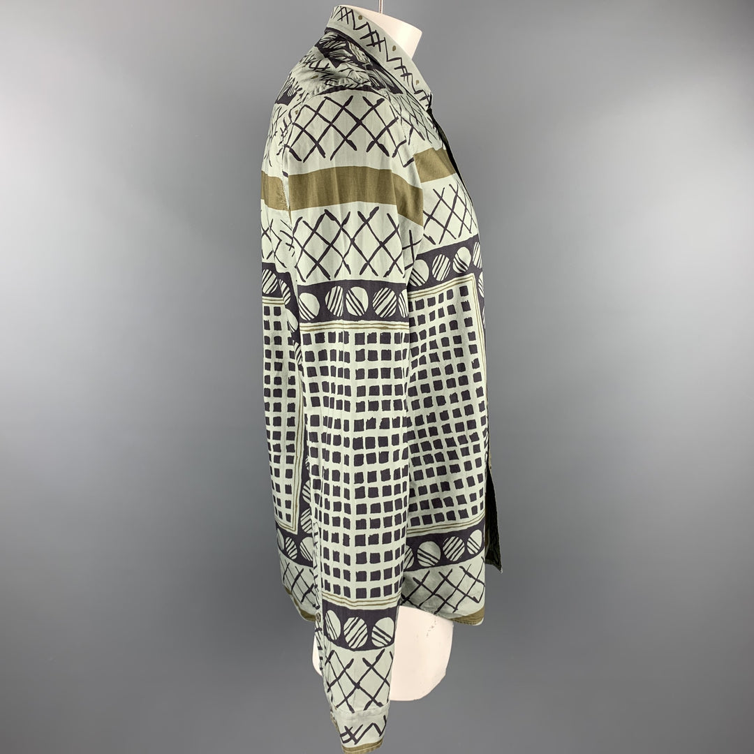 BURBERRY PRORSUM Spring 2013 Size XL Olive Print Cotton Button Up