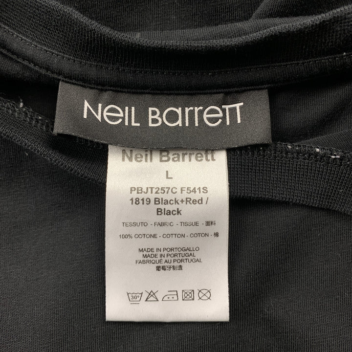 NEIL BARRETT Size L Black Mixed Fabrics Cotton Crew-Neck T-shirt