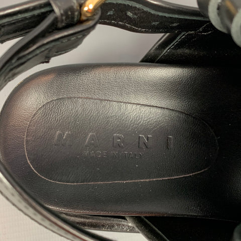 MARNI Fussbett Size 8 Black Leather Fringed Sandals