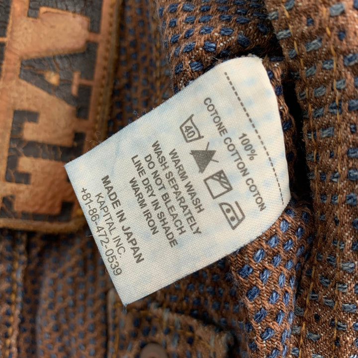 KAPITAL Talla 38 Pantalones casuales de mezclilla de algodón texturizado azul marrón