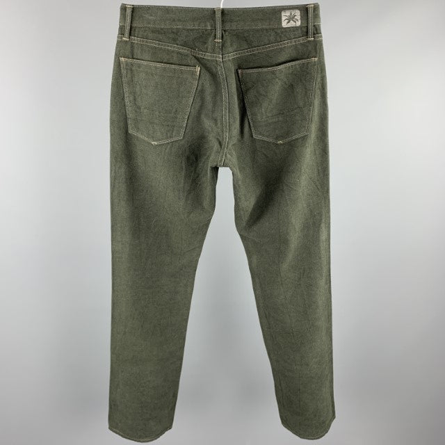 AGAVE Talla 31 Pantalones casuales de algodón cepillado con puntadas en contraste verde bosque