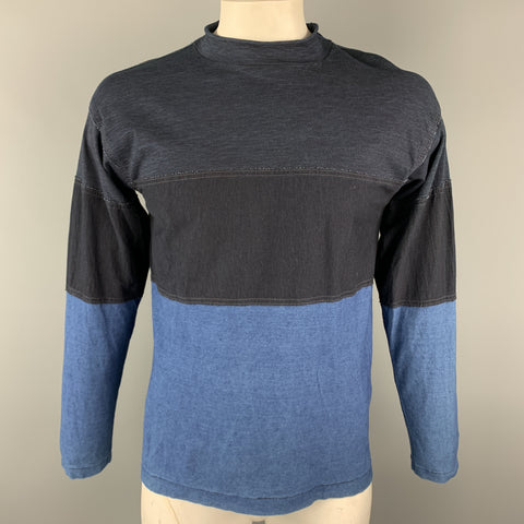 45rpm Size M IndigoColor Block  Patchwork Cotton Mock Neck Pullover